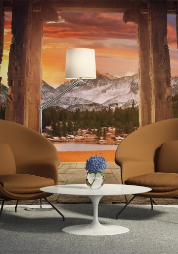 ARTGEIST - Fototapet af gammelt tempel blandt store bjerge - Flere strrelser