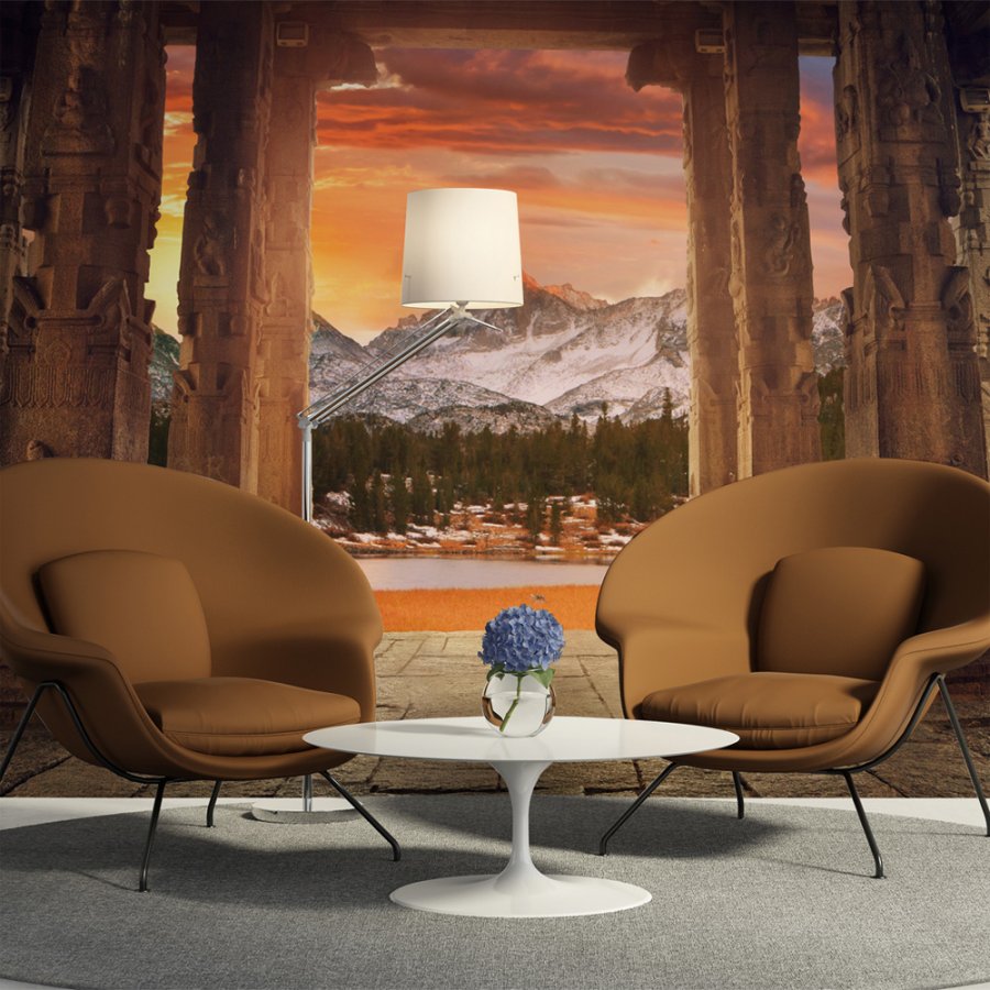 ARTGEIST - Fototapet af gammelt tempel blandt store bjerge - Flere strrelser