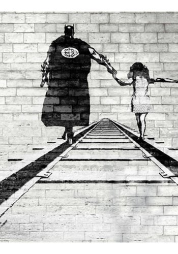 ARTGEIST - Fototapet af en superhelt der flger en lille pige - Flere strrelser