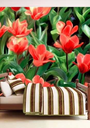 ARTGEIST - Fototapet af malede rde blomster - Flere strrelser