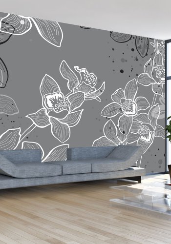 ARTGEIST - Fototapet af kunstneriske blomster i sort/hvid - Flere strrelser