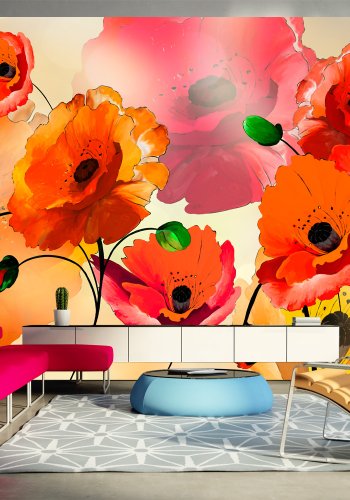 ARTGEIST - Kunstnerisk fototapet med farverige valmuer - Flere strrelser