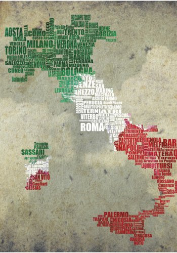 ARTGIEIST - Fototapet af Italien i de italienske farver med bynavne - Flere strrelser