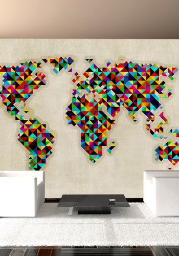ARTGEIST - Fototapet med farverigt geometrisk verdenskort - Flere strrelser