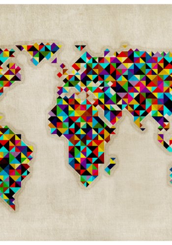 ARTGEIST - Fototapet med farverigt geometrisk verdenskort - Flere strrelser