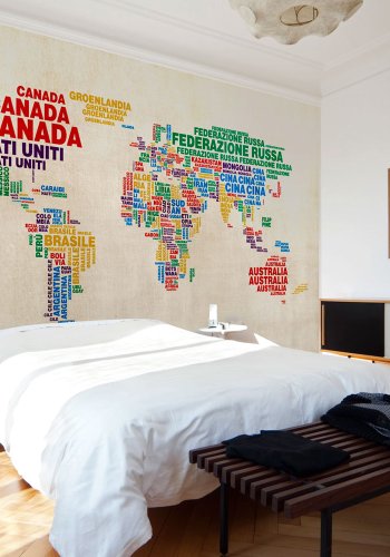 ARTGEIST - Fototapet af farverigt verdenskort med italienske landenavne - Flere strrelser