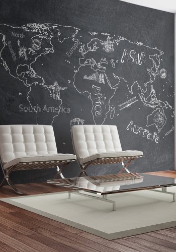 ARTGEIST - Fototapet af verdenskort med tavle- og kridt-effekt - Flere strrelser