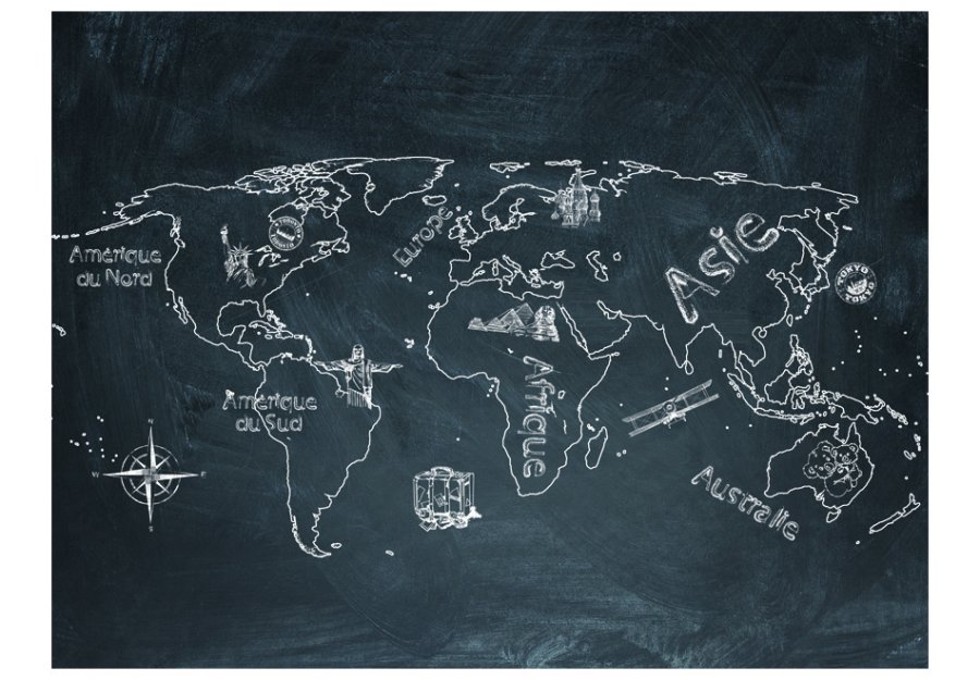 ARTGEIST - Fototapet af verdenskort med fransk sprog - Flere strrelser