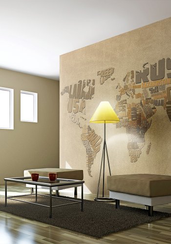 ARTGEIST Verdenskort fototapet med multifarvet tekst - Naturfarver (flere strrelser)