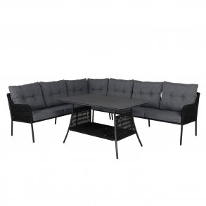 VENTURE DESIGN Berlin hjrnesofa st - gr hynder og sort glas, reb og stl