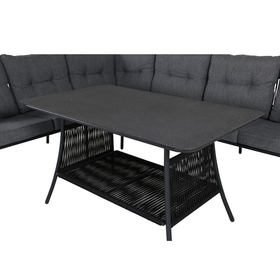 VENTURE DESIGN Berlin hjrnesofa st - gr hynder og sort glas, reb og stl