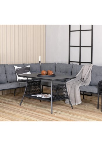 VENTURE DESIGN Berlin hjrnesofa st - gr hynder og sort glas, reb og stl