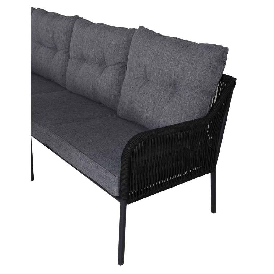 VENTURE DESIGN Berlin hjrnesofa st - gr hynder og sort glas, reb og stl