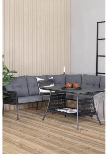 VENTURE DESIGN Berlin hjrnesofa st - gr hynder og sort glas, reb og stl