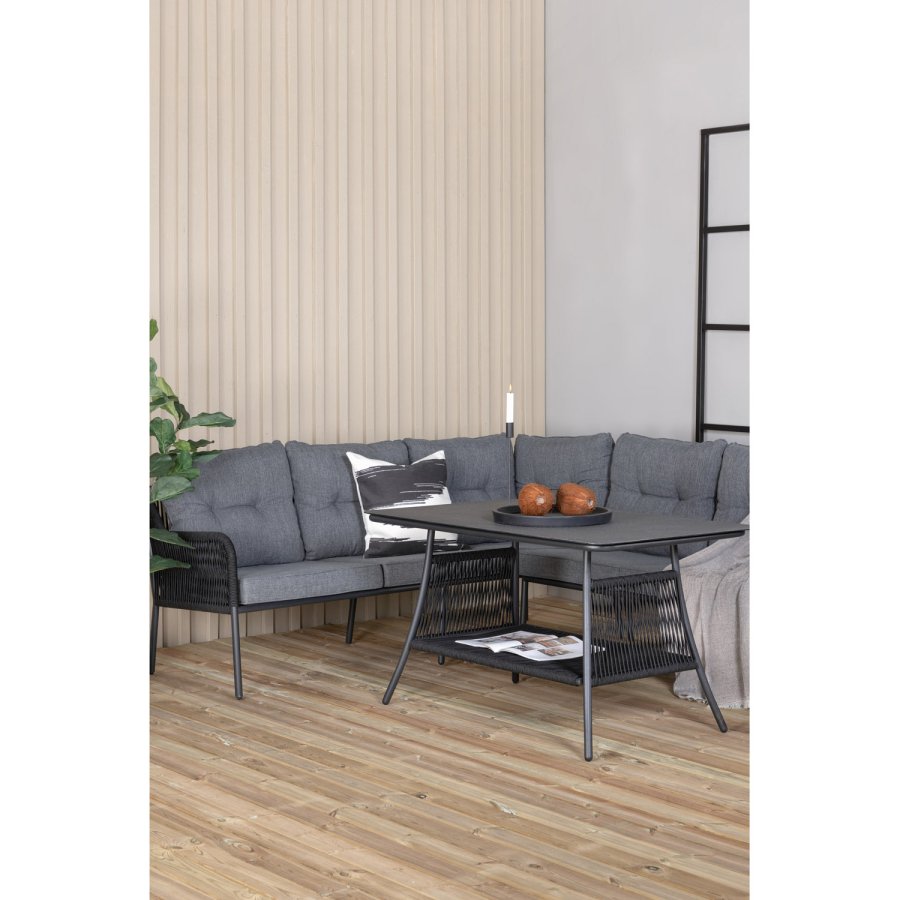 VENTURE DESIGN Berlin hjrnesofa st - gr hynder og sort glas, reb og stl