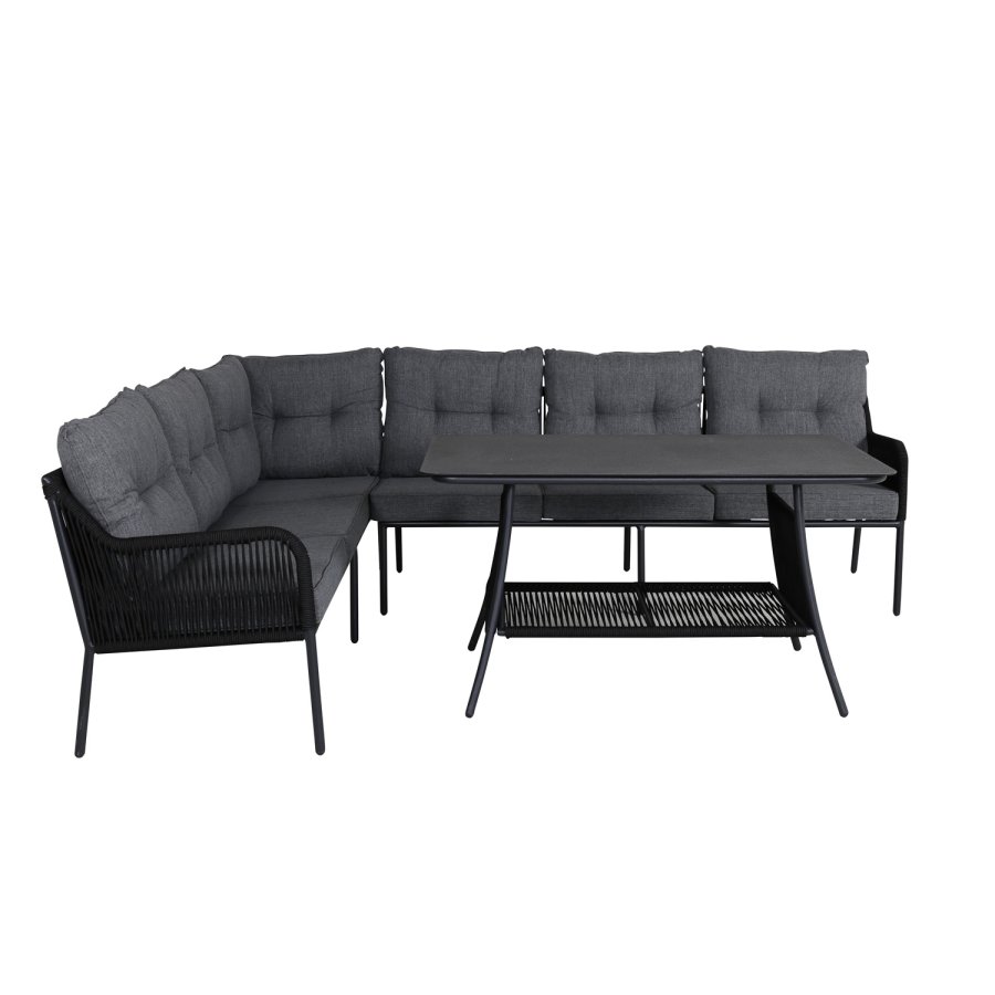 VENTURE DESIGN Berlin hjrnesofa st - gr hynder og sort glas, reb og stl