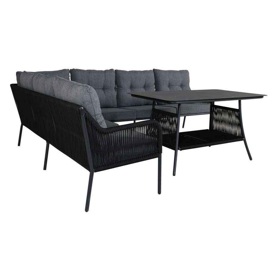 VENTURE DESIGN Berlin hjrnesofa st - gr hynder og sort glas, reb og stl