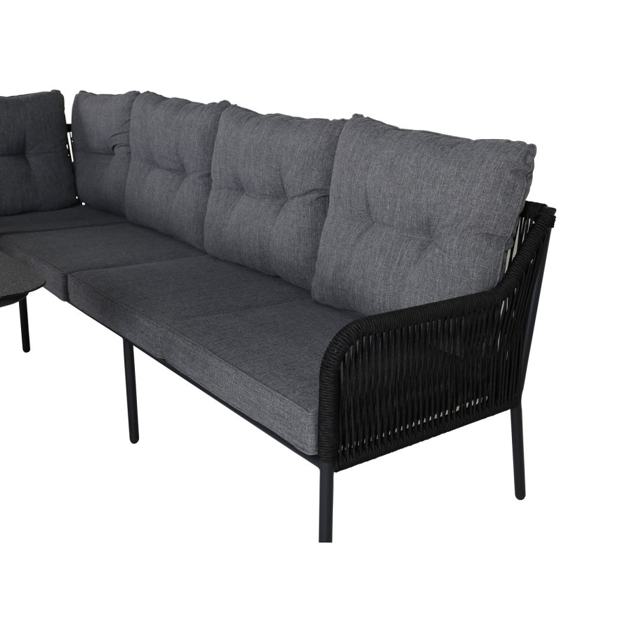 VENTURE DESIGN Berlin hjrnesofa st - gr hynder og sort glas, reb og stl