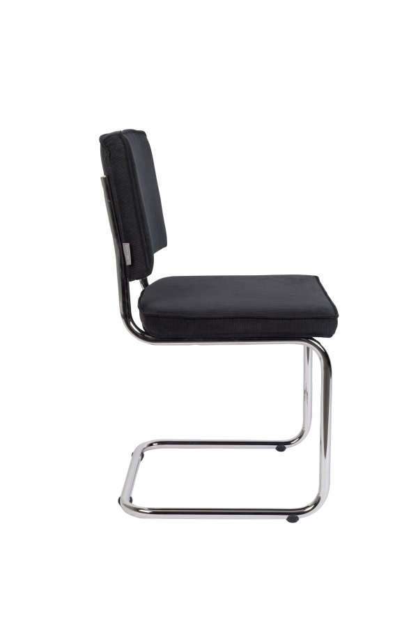 ZUIVER Ridge Rib spisebordsstol - sort fljl polyester og slv krom