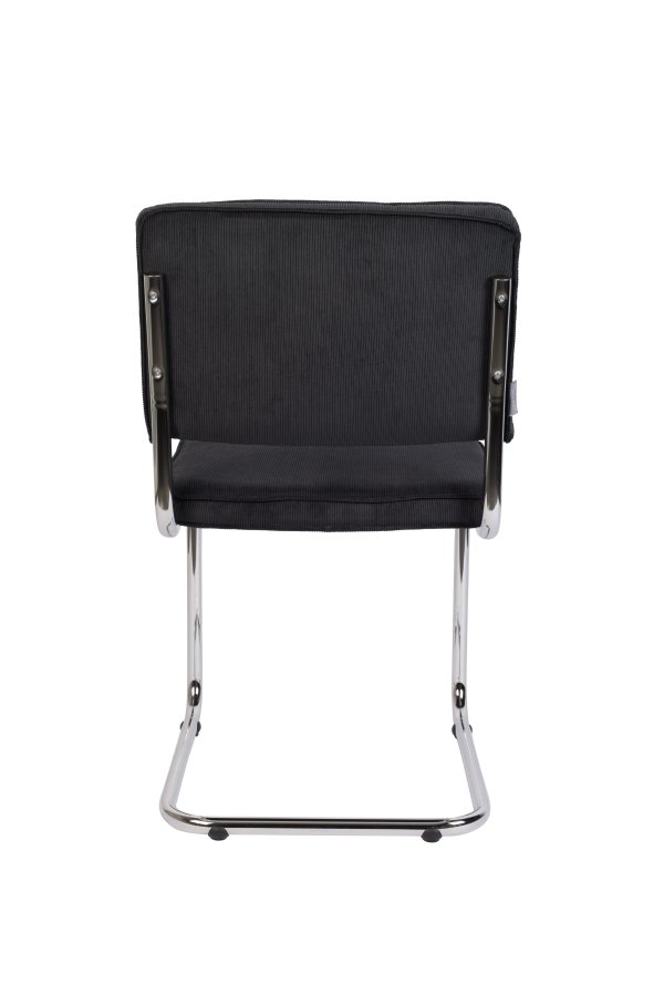 ZUIVER Ridge Rib spisebordsstol - sort fljl polyester og slv krom