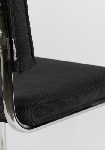 ZUIVER Ridge Rib spisebordsstol - sort fljl polyester og slv krom