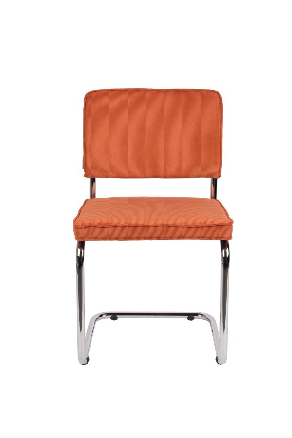 ZUIVER Ridge Rib spisebordsstol - orange fljl polyester og slv krom