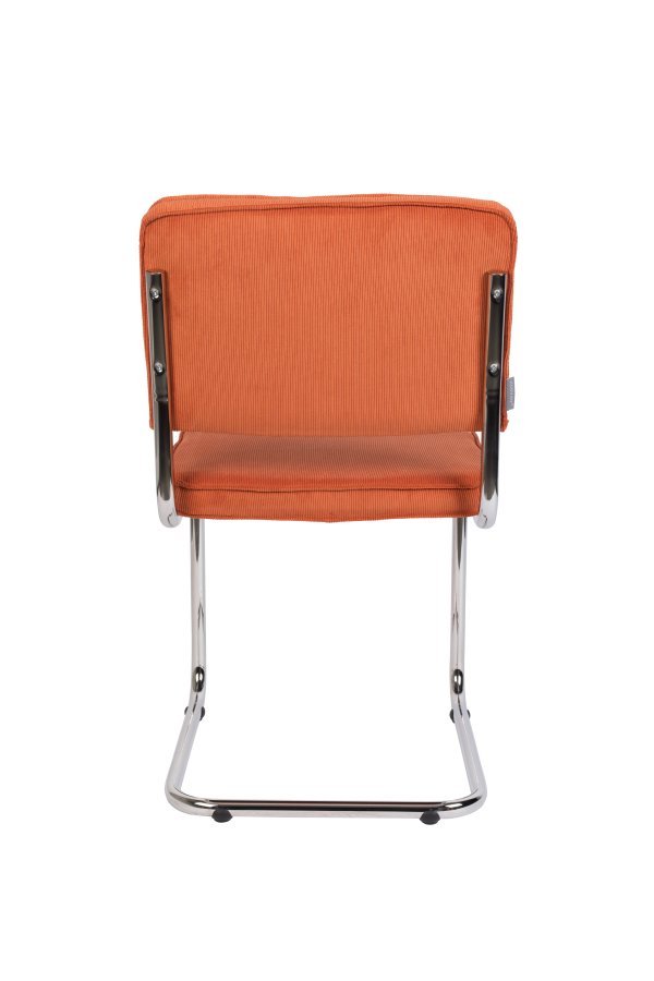 ZUIVER Ridge Rib spisebordsstol - orange fljl polyester og slv krom