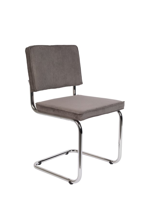 ZUIVER Ridge Rib spisebordsstol - gr fljl polyester og slv krom