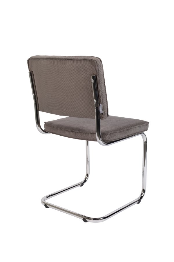 ZUIVER Ridge Rib spisebordsstol - gr fljl polyester og slv krom