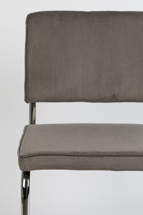 ZUIVER Ridge Rib spisebordsstol - gr fljl polyester og slv krom