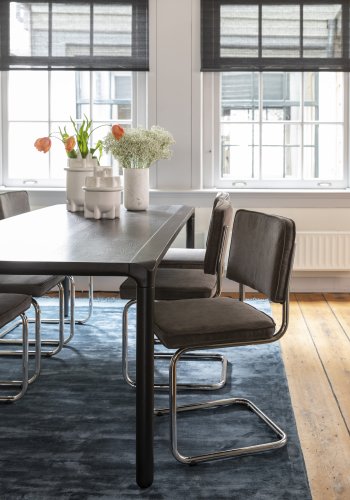 ZUIVER Ridge Rib spisebordsstol - gr fljl polyester og slv krom