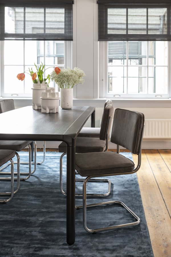 ZUIVER Ridge Rib spisebordsstol - gr fljl polyester og slv krom