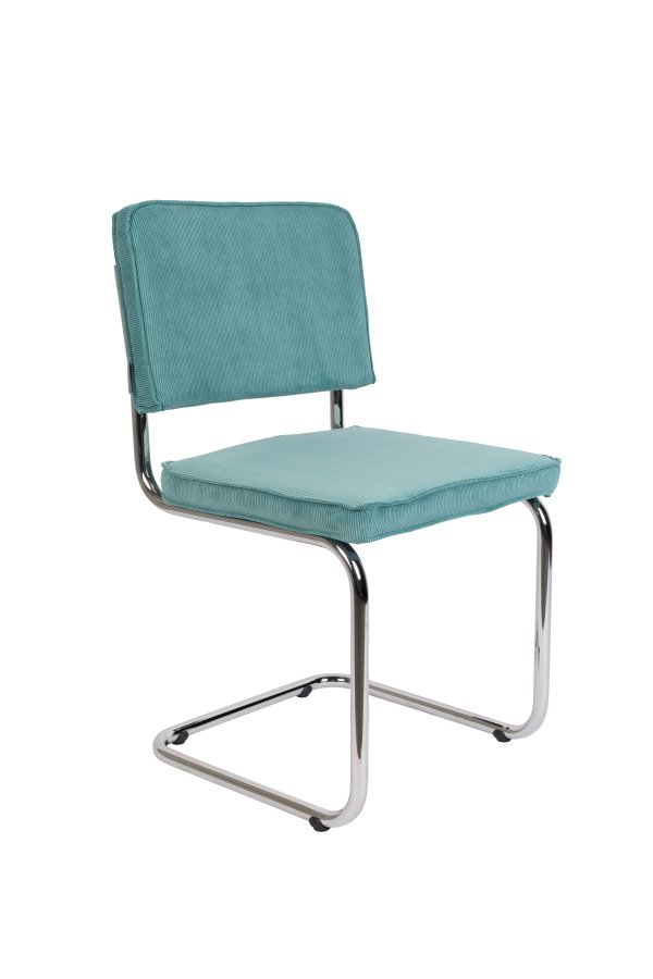 ZUIVER Ridge Rib spisebordsstol - bl fljl polyester og slv krom