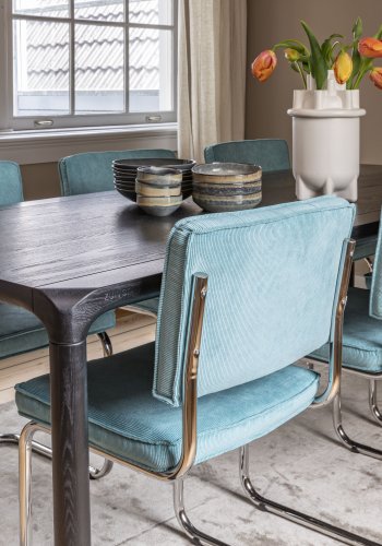 ZUIVER Ridge Rib spisebordsstol - bl fljl polyester og slv krom