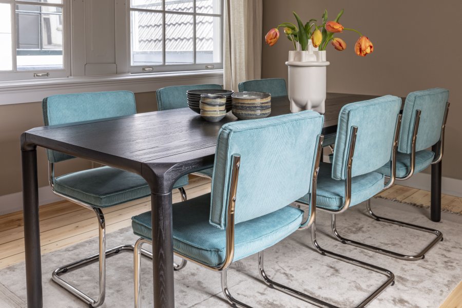 ZUIVER Ridge Rib spisebordsstol - bl fljl polyester og slv krom