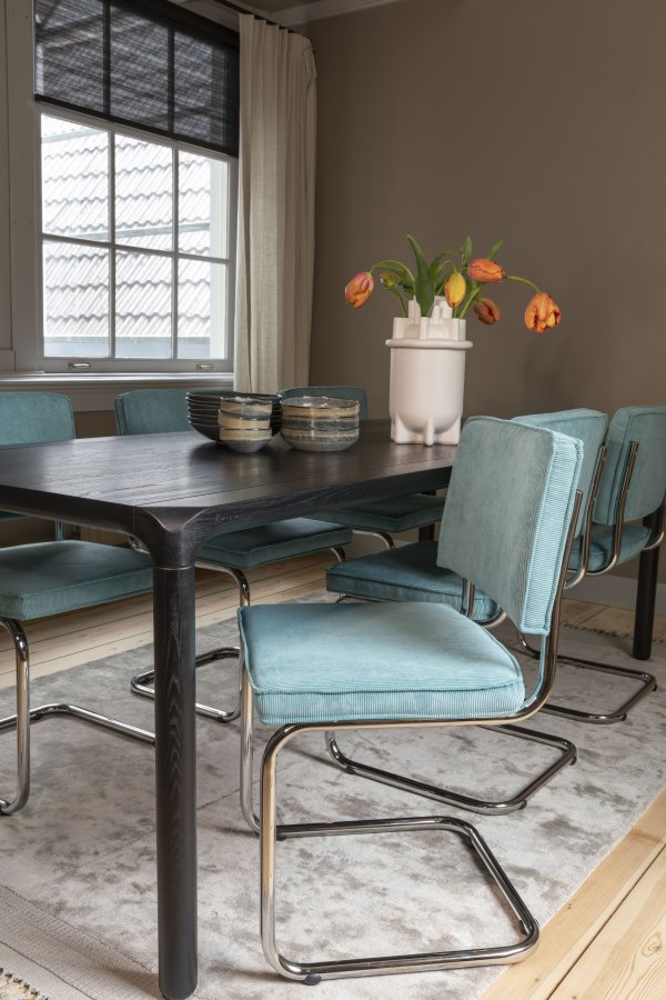 ZUIVER Ridge Rib spisebordsstol - bl fljl polyester og slv krom