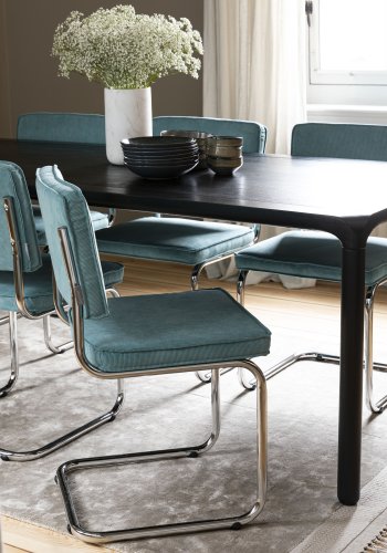 ZUIVER Ridge Rib spisebordsstol - bl fljl polyester og slv krom