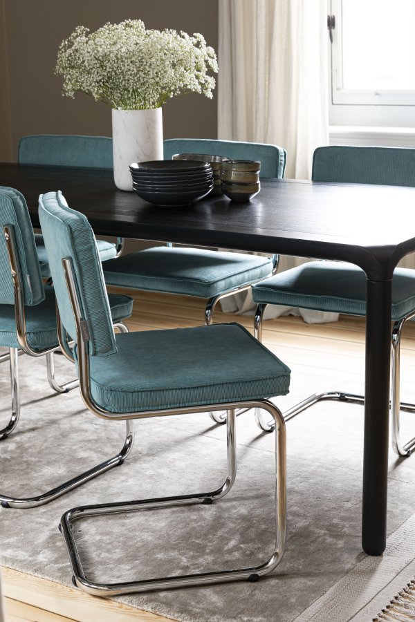 ZUIVER Ridge Rib spisebordsstol - bl fljl polyester og slv krom