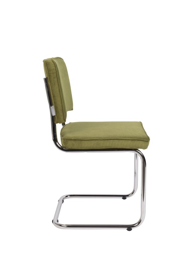 ZUIVER Ridge Rib spisebordsstol - grn fljl polyester og slv krom