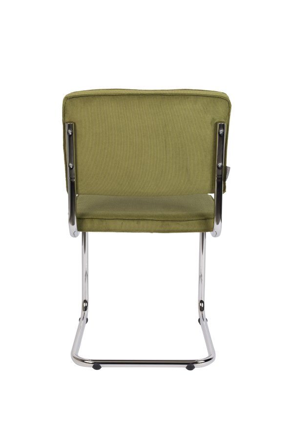 ZUIVER Ridge Rib spisebordsstol - grn fljl polyester og slv krom