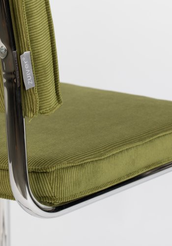 ZUIVER Ridge Rib spisebordsstol - grn fljl polyester og slv krom