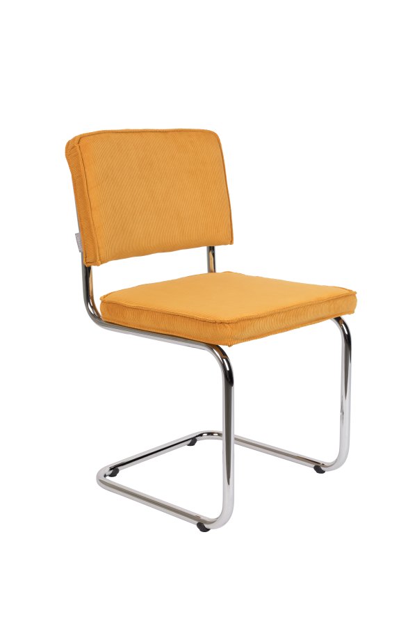 ZUIVER Ridge Rib spisebordsstol - gul fljl polyester og slv krom