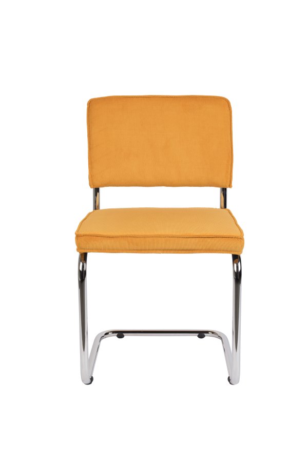 ZUIVER Ridge Rib spisebordsstol - gul fljl polyester og slv krom