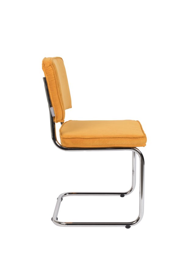 ZUIVER Ridge Rib spisebordsstol - gul fljl polyester og slv krom