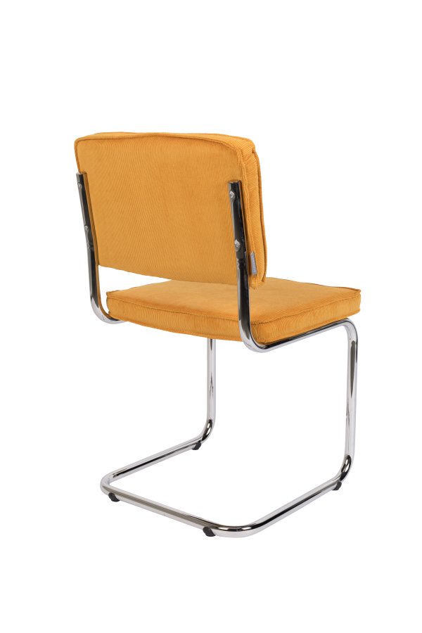 ZUIVER Ridge Rib spisebordsstol - gul fljl polyester og slv krom