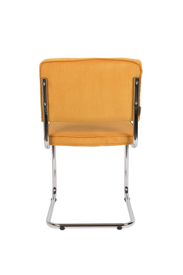 ZUIVER Ridge Rib spisebordsstol - gul fljl polyester og slv krom