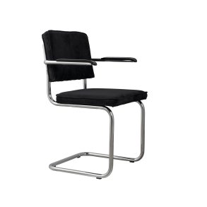 ZUIVER Ridge Rib lnestol, m. armln - sort fljl polyester og slv krom