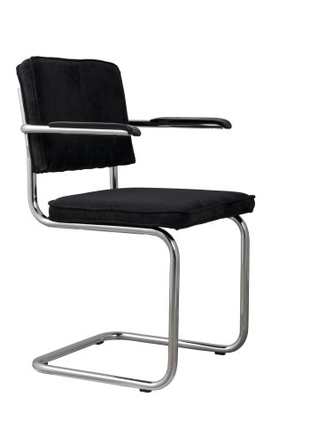 ZUIVER Ridge Rib lnestol, m. armln - sort fljl polyester og slv krom
