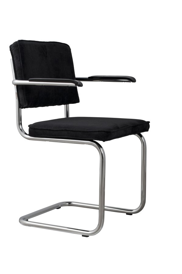 ZUIVER Ridge Rib lnestol, m. armln - sort fljl polyester og slv krom