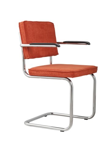 ZUIVER Ridge Rib lnestol, m. armln - orange fljl polyester og slv krom